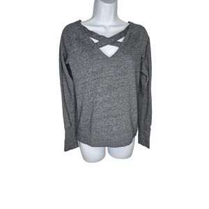 Perfect Crew Women's Gray Crisscross V-Neck Long Sleeve‎ Pullover Top Small